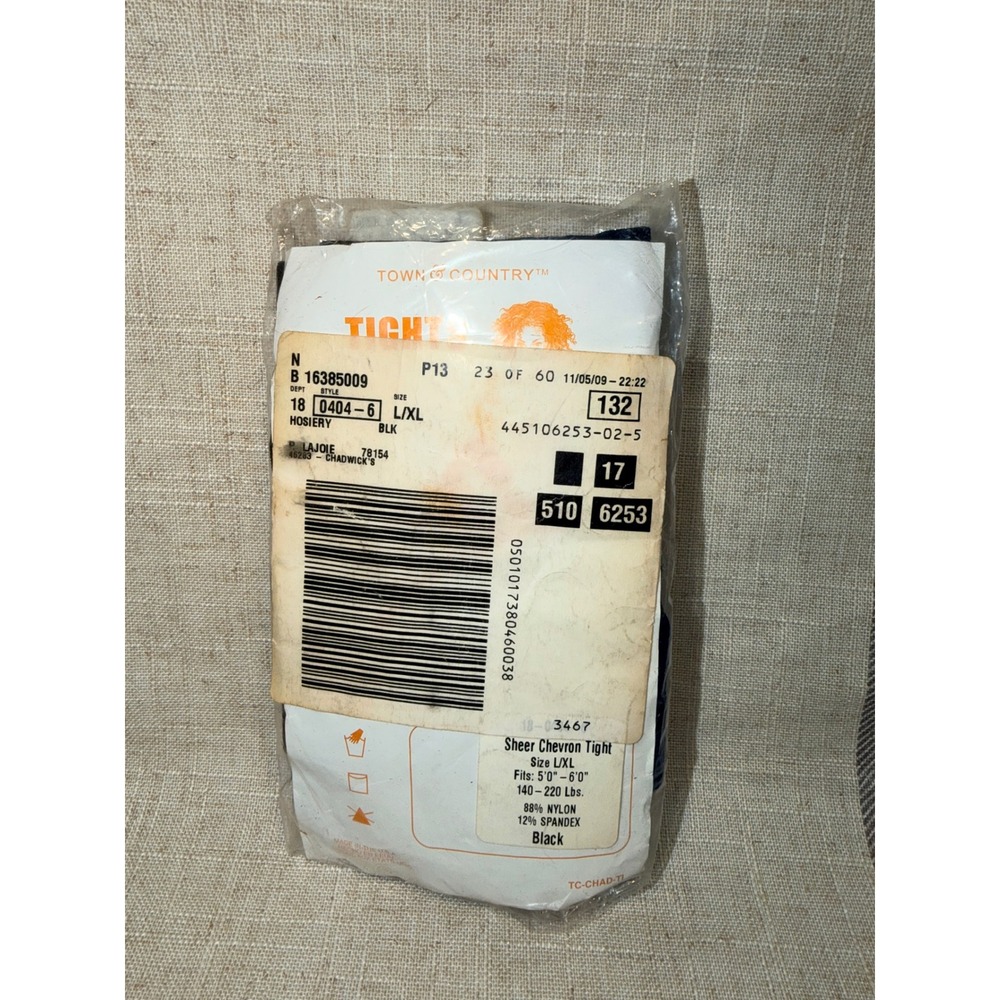 Town & Country Sheer‎ Chevron Tights Black L/XL Vintage Hosiery 0404-6